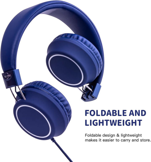 Kids Headphones Wired for School with Microphone, Lightweight Foldable for School Age Kids with in-Line Control (Blue)