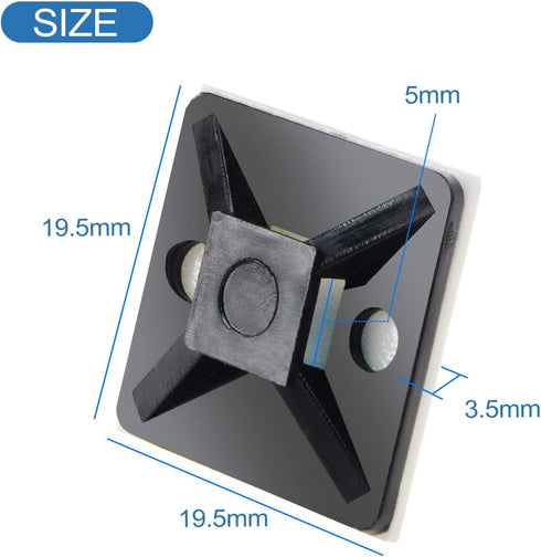 XHF 100 PCS 3/4" Black Self Adhesive Cable Zip Tie Mounts Wire Clips Holders Organizer