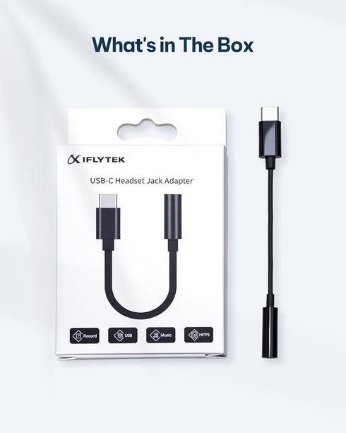 iflytek 3.5mm 5-Language USB-C to Audio Jack Adapter, Tailored Offline Voice Recorder with Playback, Voice to Text
