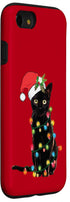iPhone SE (2020) / 7 / 8 Santa Black Cat Case, Tangled Up In Christmas Tree Lights