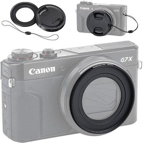 JJC 49mm Thread Filter Adapter for Canon PowerShot G7X III II G5X, includes Snap-On Lens Cap & Cap Keeper String