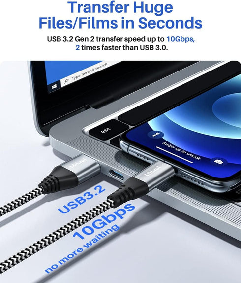 LDLrui 10ft USB-C Cable, 10Gbps Data Transfer, Nylon Braided QC 3.0 Fast Charging USB A to USB C Charger Cord for