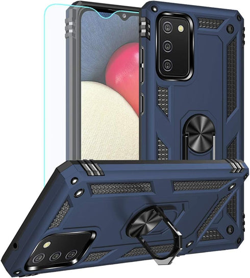 Galaxy A02S Case with HD Screen Protector, Military Grade Hybrid Hard PC Soft TPU, Shockproof Protective Case (Blue)