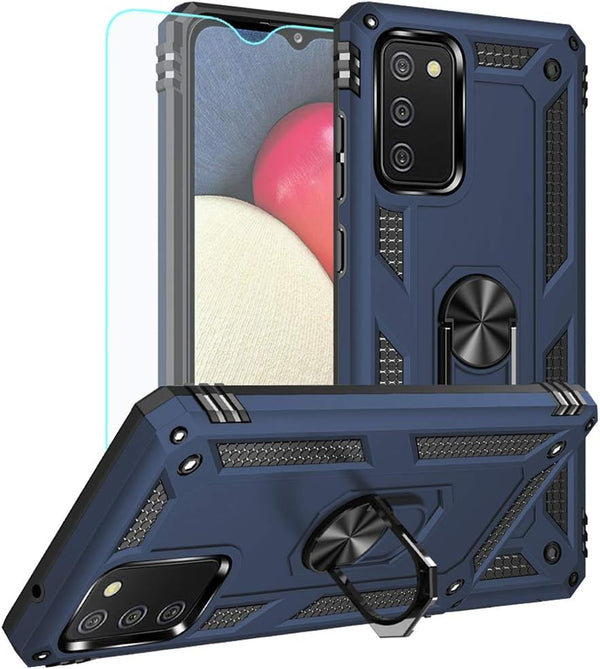 Galaxy A02S Case with HD Screen Protector, Military Grade Hybrid Hard PC Soft TPU, Shockproof Protective Case (Blue)