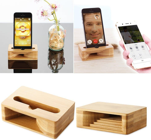 Fanshu 5.5 Inches Cell Phone Stand Amplifier, Desktop Mobile Phone Holder, Universal Portable Wood Cellphone Dock on