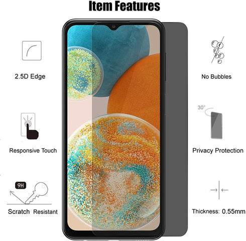 (3+3) For Samsung Galaxy A23 4G/5G (3 Pack) Anti Spy Tempered Glass Film Privacy Screen Protector and Camera Lens