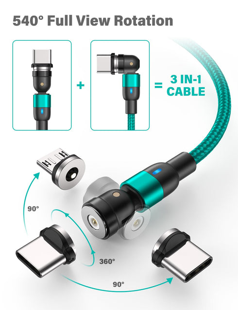 Magnetic Charging Cable (4Pack, 3.3ft/3.3ft/6.6ft/6.6ft)/360°&180° Rotating Magnetic USB C Charging Cable with LED/Magnetic Charger Cable/Magnetic Phone Charger Cord-Nylon Braided for More Devices