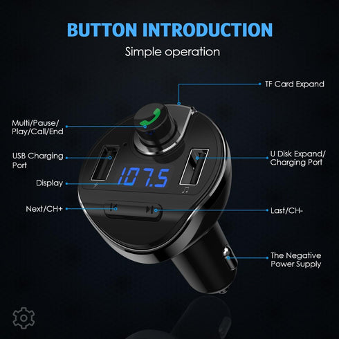 Criacr Aux Bluetooth Adapter for Car - Hands-Free Call Dual Ports Charger, FM Radio Transmitter Receiver, Mp3 Audio