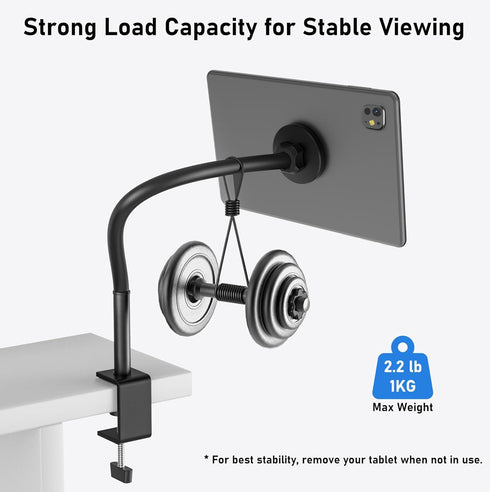 TeQable 360 4.7"-13.5" Magnetic Gooseneck Tablet Holder, iPad Desk Clamp Mount for Bed & Desk, Degree Adjustable Arm