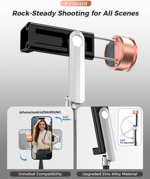 Kinwald Selfie Stick Tripod for iPhone & Android Portable Phone Tripod Stand with Bluetooth Remote, One-Click Open