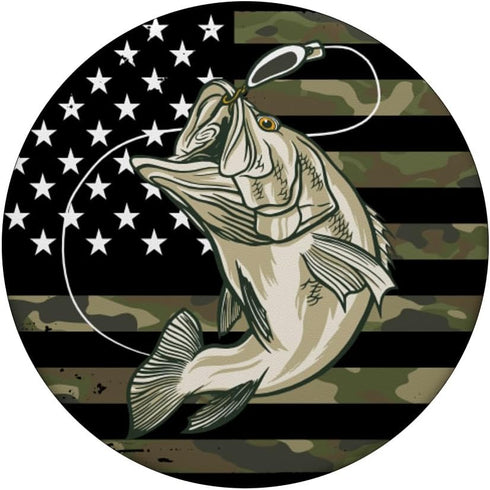 Fishing Camouflage US American Flag Bass Fish PopSockets Standard PopGrip: Swappable Grip for Phones & Tablets