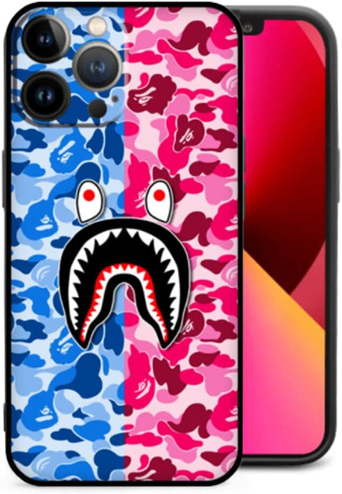 Shark Teeth Case for iPhone 13 Pro Max, Silicone Cute Soft Clear Camo Shark Face Full Body Protection, 6.7-Inch, Blue