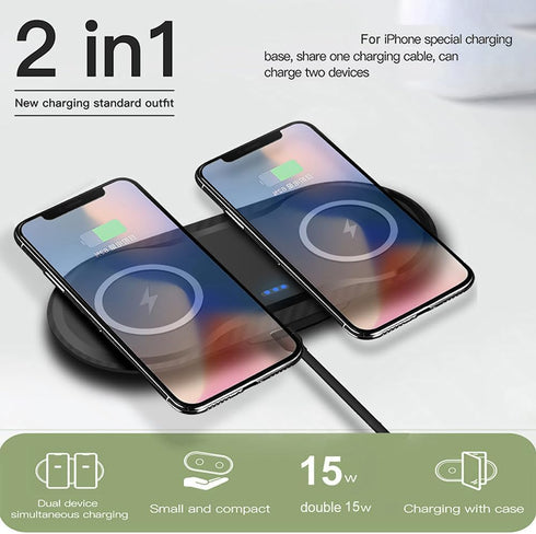 2 * 15W Dual Wireless Charger for Multiple Devices, 30W Fast Wireless Charging Pad/Mat for Apple iPhone, for AirPods, for Samsung Phone, for Google Pixel, and All Qi-Enabled Devices (Black)