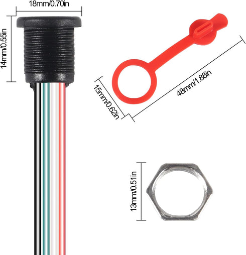 15PCS USB-C Charging Connector Type-C Female Chassis 4 Pin Socket Connector Waterproof USB C Pigtail Cable Extension Power Cable 3A USB-C Charger Plug