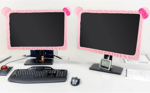 2 17''-24'' Hoteam Pcs Kawaii Computer Monitor Cover with Cat Ear Furry Cute Pink Monitor Dust Cover Protector Lovely