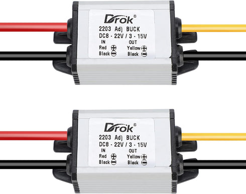 DROK 5V DC Converter, 2pcs Waterproof DC Buck Converter 8V-22V 12 V Step Down to 3V-15V 6V 9V 3A Adjustable Power Supply Voltage Regulator Module