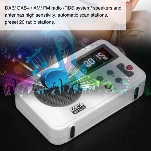 Shower Radio Speaker, Portable LCD Display Stereo Radio with AM/FM, Long Playback Time Radio with 20 Preset Stations