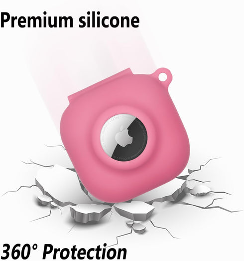 Geiomoo 2 in 1 Silicone Case for Beats Fit Pro and Air Tag, Protective Cover with Carabiner (Luminous Pink)