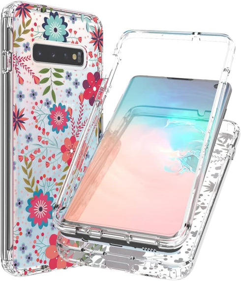 Clear Case for Galaxy S10, Soft TPU 360 Full Body Shockproof Hybrid Bumper Cover with Floral Prints