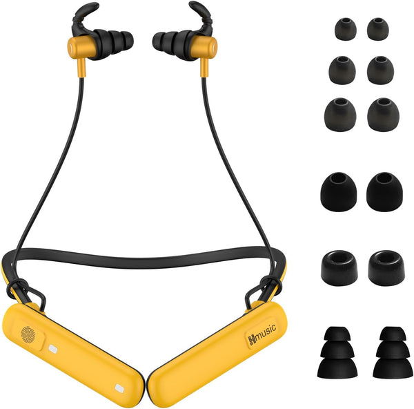 Hmusic Wireless Bluetooth Neckband Headphones, 50H~80H Playtime, IPX7 Waterproof Earphones for Jobsite, Sports, Yellow