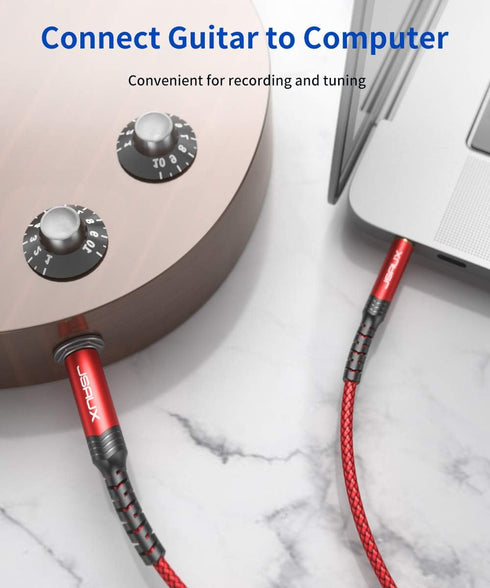 JSAUX 4FT Stereo Audio Cable, 6.35mm Male to 3.5mm Male TRS, Bidirectional for Guitar, iPod, Laptop, Speaker, Red