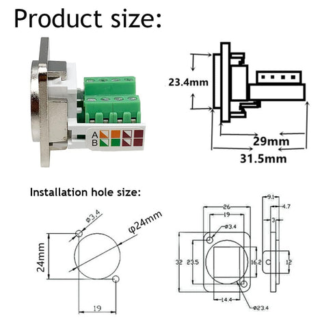 5PCS RJ45 Panel Mount Screw Terminal Adapter, D-Type RJ45 Female Solderless Terminal Cat5E Ethernet Extender