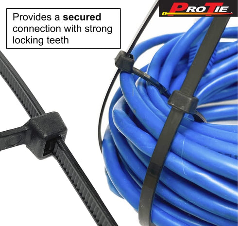 Pro Tie Standard Duty Self-Locking UV Nylon Cable Wire Ties, 8-Inch, 100-Pack - UV Black, 50 lbs. Tensile Strength