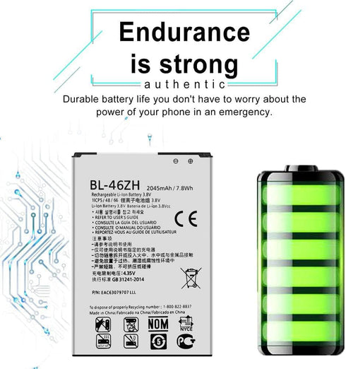 DDONG BL-46ZH Battery for LG Leon Tribute 2, K7 LS675 D213 H340 L33 X210 Replacement Battery