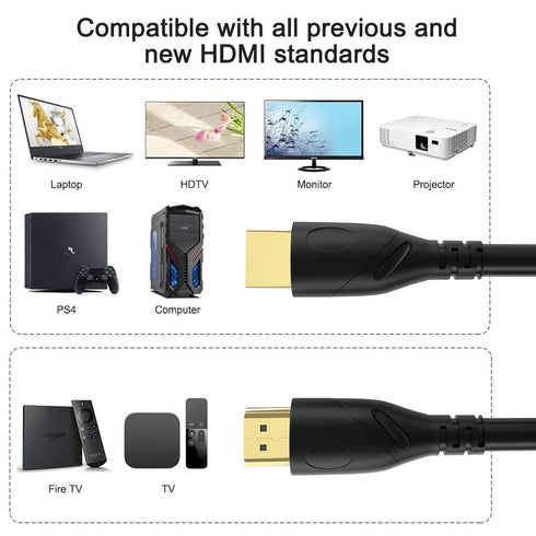 Jorenca 4K 40ft 2.0 4K@60Hz 18gbps, 1080p 3D PS3/4/5/9 HDMI Cable Ultra High Speed HDMI Cables Gold Plated