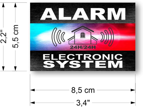 Alarm deterrent stickers - System Electronic - Police Beacon - Pack of 12 - Dimensions 8.5 x 5.5 cm, Black, Red, Blue and White