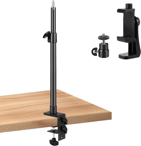 Camera Desk Mount Stand with 1/4" Ball Head and Phone Holder Clip,