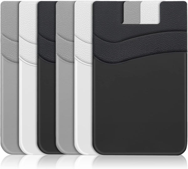 SHANSHUI Phone Wallet, 6 Pack Card Holder for Back of Phone, Double Silicone Credit Card Sleeve Pocket