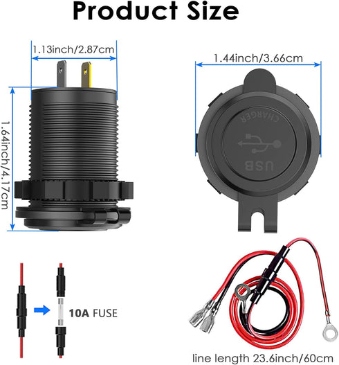 Qidoe 36W Dual QC3.0 USB Power Charger Socket, Waterproof 12V USB Outlet with Touch Switch for RV Motorcycle Boat