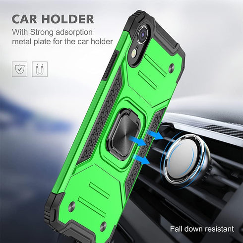 HNHYGETE iPhone XR Case with Screen Protector, Military Grade 360° Rotatable Kickstand Shockproof Protective Case
