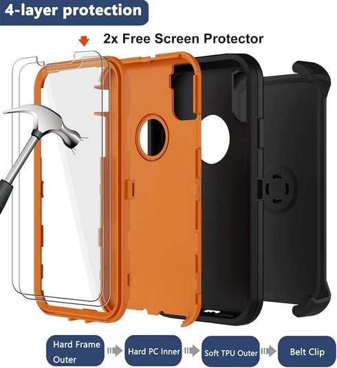 Shop iPhone X/Xs Case with Belt Clip Holster, Rugged Military Grade Protection & 2X Screen Protectors (Orange).