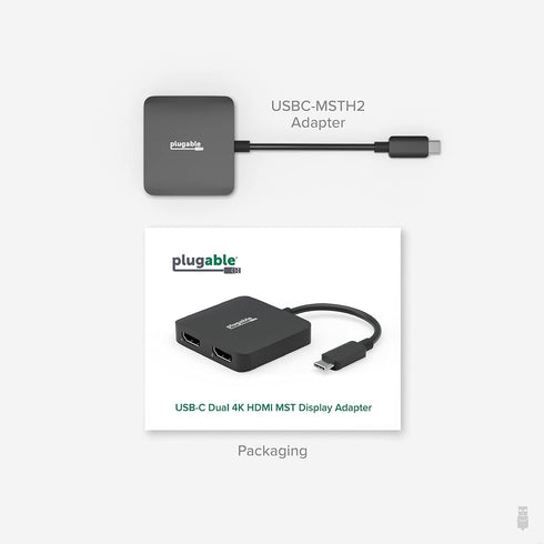 Plugable USB C to HDMI Adapter for Dual Monitors 4K 60Hz, Compatible with Windows, Chromebook, USB4 Laptops