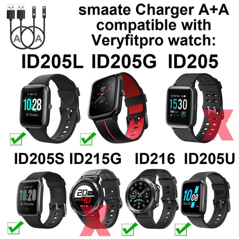 Smart Watch Cables, 2PCS Compatible with TOZO S3, Woneligo W13, Gydom Amzhero IDW13, MILOUZ IDW19, and more