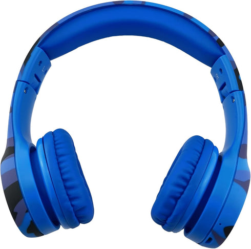 Toddler Wireless Headphones, Kids Camo Bluetooth Headphones, 15 Hours Playtime, Foldable with Built-in Mic, Blue Camo