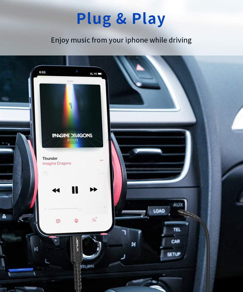 JSAUX 6FT Lightning to 3.5mm Audio Cable - MFi Certified for iPhone 14/13/12/11/X/8 - Black Aux Cord