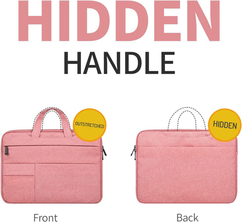 RAINYEAR 15.6" Laptop Sleeve Case, Briefcase with Hidden Handle for Chromebook, Pink