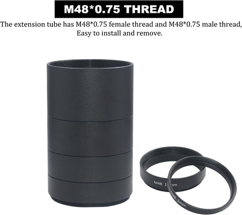 8PCS M48x0.75 Set,M48 3mm 5mm 7mm 10mm 12mm 15mm 20mm 30mm Telescope Extension Tube Extension Tube Kit Length Extending