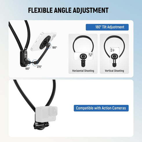 Neewer Magnetic Neck Holder for Action Camera & Phone, Hands-Free Neck Mount with Chest Strap for GoPro DJI Insta360