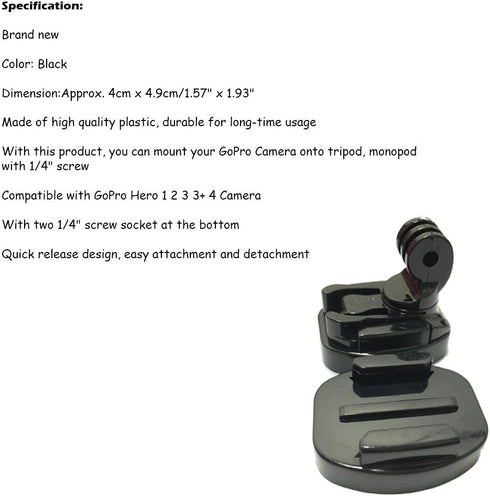1Pcs Quick Release Tripod Mount Adapter Camera Fixed Connecter 1/4" Screw for Hero 5 4 3+ 3 Camera