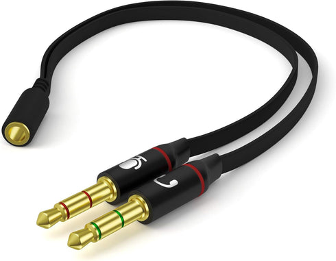 Headphones Y Cable Splitter Adapter 3.5mm Female to 2 Male Premium Gold-Plated Corrosion-Resistant Audio Mic Y Cable for Headset Connecting to PC