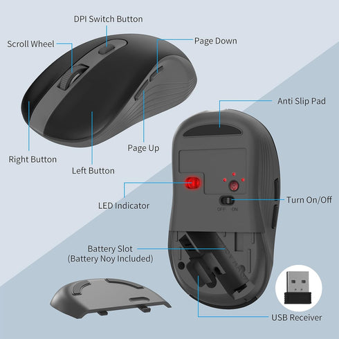 MARVO Wireless Keyboard and Mouse Combo, 2.4G Ergonomic Computer Keyboard with Phone Tablet Holder, Silent Mouse (Grey)