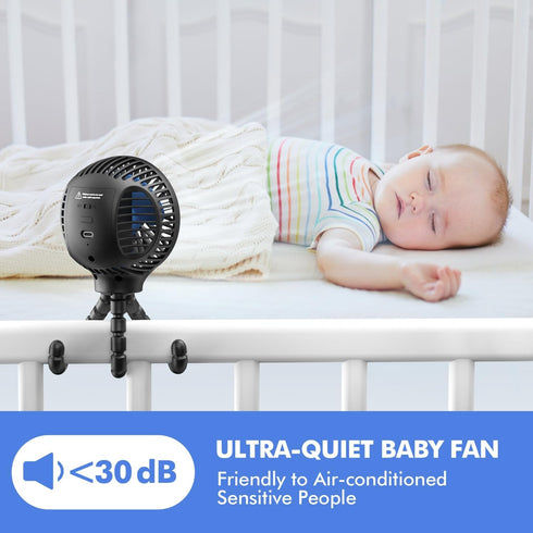WiHoo Mini Handheld Stroller Fan, Personal Portable Car Seat Baby Fan with Flexible Tripod, USB or Battery Operated,