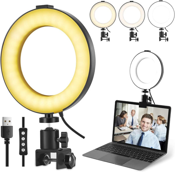 MACTREM Video Conference Lighting Kit, Ring Light Clip on Laptop Monitor, 6" Dimmable