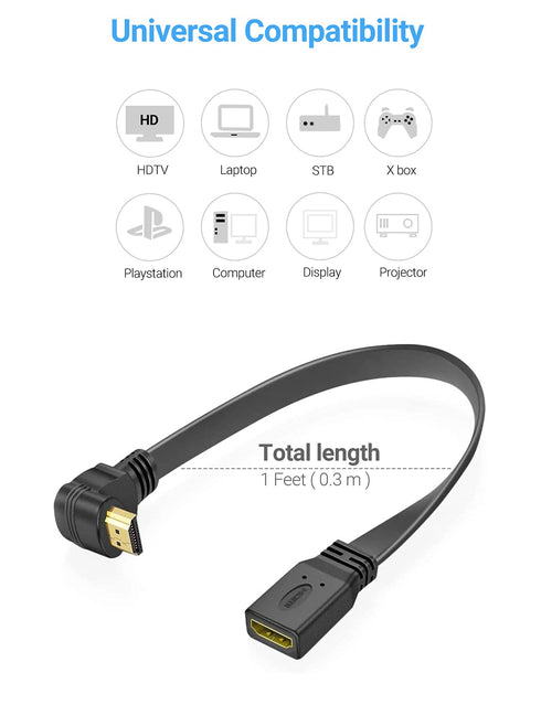 URWOOW 90-Degree (1FT) HDMI Extension Cable High Speed Down Angle Male to Female Extension Wire Cord HDMI Extender