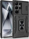 Shockproof Phone Case for Samsung Galaxy S24 Ultra, Sliding Camera Cover & Ring Holder Kickstand, Black