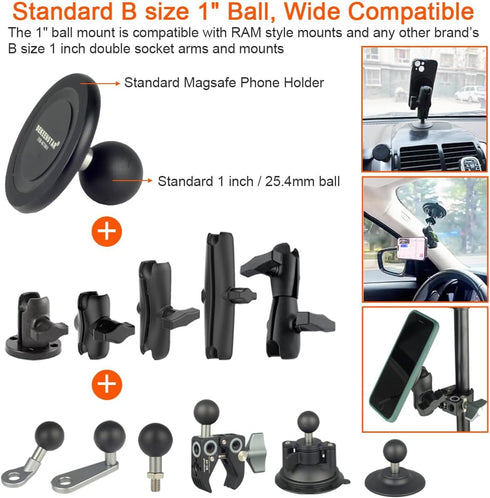 DEKEENSTAR 1 inch 17/16/15/14/13/12 Magnetic Phone Holder Base with B Size Ball for Magsafe iPhone Compatible with RAM